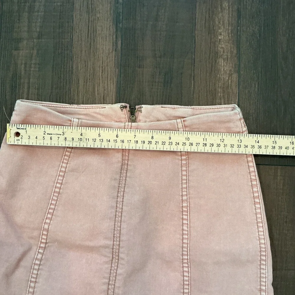 Free People Modern Femme Denim Mini Skirt Peach Pink High Waist Seamed Size 6